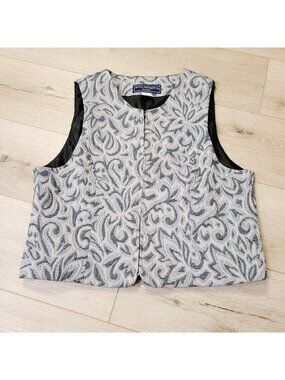 Vtg Norton Paisley Gray Zip Up Sleeveless Vest Sz 12P Whimisgoth Retro Witchy